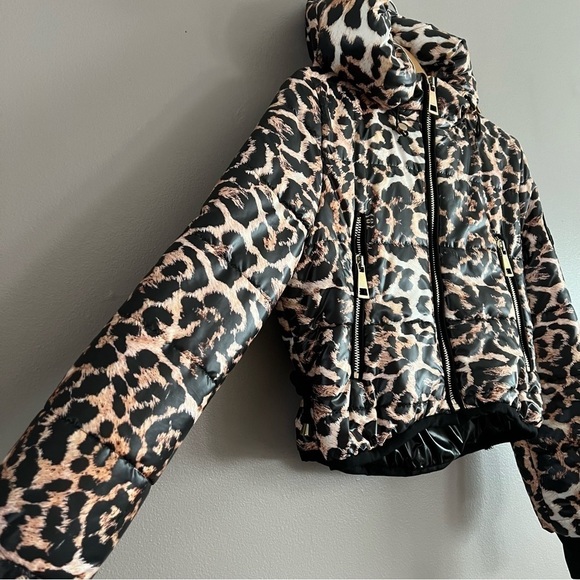 By Ola La Leopard Puffer Coat Hooded Cropped Small - Picture 5 of 16